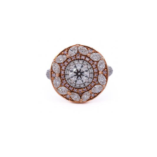 Round Solitaire Ring with Marquise and Pink Diamonds by Ashna Mehta