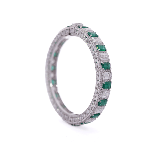 Imperial Green Emerald Diamond Bangle by Ashna Mehta