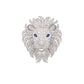 Lion head jewelry piece with diamond details on a white background
