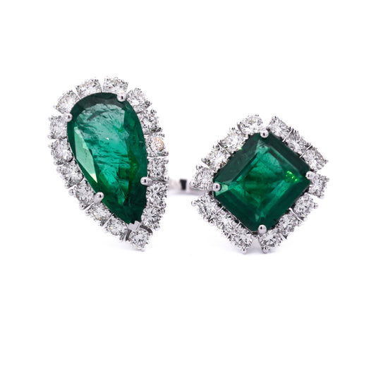 Duale-Finger Emerald & Diamond Ring by Ashna Mehta