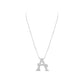 Silver necklace with a letter 'A' pendant on a white background