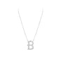Silver necklace with a 'B' pendant on a white background