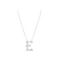 Silver necklace with a 'E' pendant on a white background