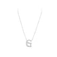 Silver necklace with a letter 'G' pendant on a white background