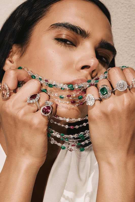 Ruby Beads and Natural Rosecut Diamonds Chain by Ashna Mehta