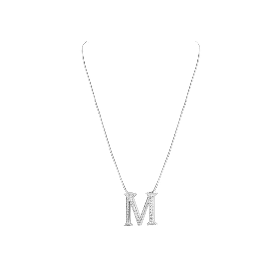 Necklace with a 'M' pendant on a white background