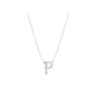Silver necklace with a letter 'P' pendant on a white background