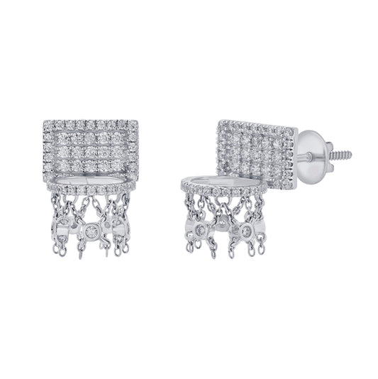 Basketball Mini Hoop Earrings – Full Diamond Backboard – White Gold