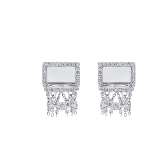 Basketball Mini Hoop Earrings – Border Diamond Backboard – White Gold