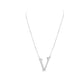 Silver necklace with a V-shaped pendant on a white background