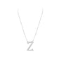 Silver necklace with 'Z' pendant on a white background
