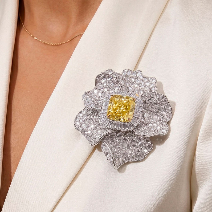 Gilded Bloom worn as a brooch
